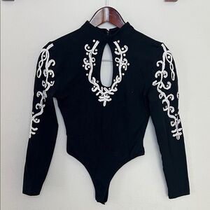 Vintage 90's Judy's Bodysuit Embellished Rhinestones Size Medium Party Dance